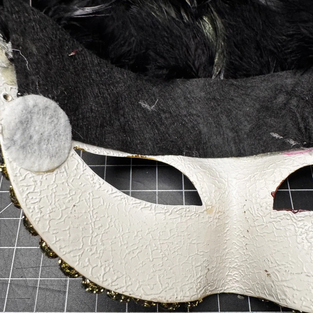 VTG Handcrafted Venetian Masquerade‎ Mask Black Red Gold Feather Costume